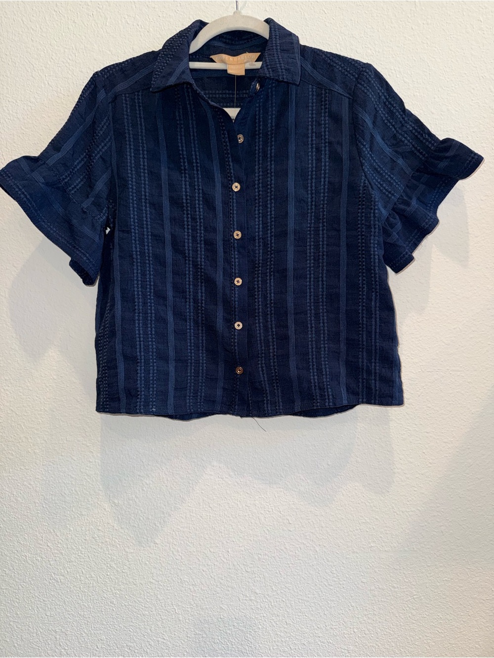 Hope & Harlow Navy Short-Sleeve Button-Down Shirt